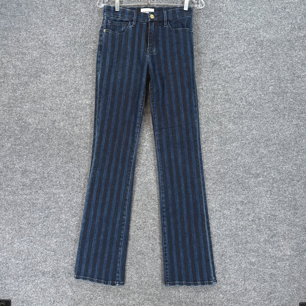 Frame Le Mini Boot Jeans Womens 26 Blue Black Vertical Stripe Bootcut Denim